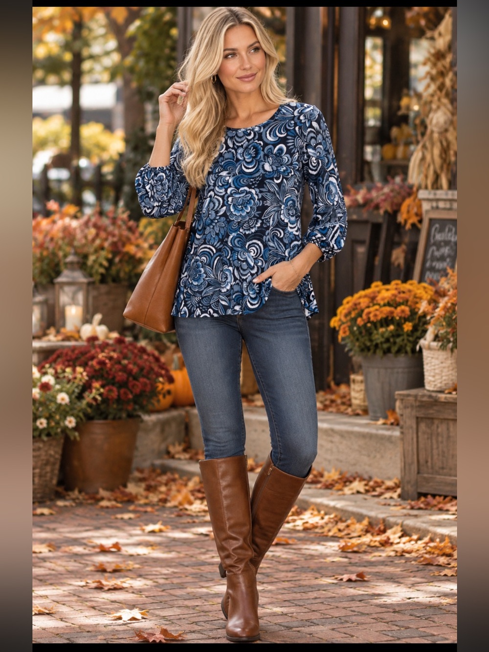 Johnny Was Womens janie floral blue shirt top